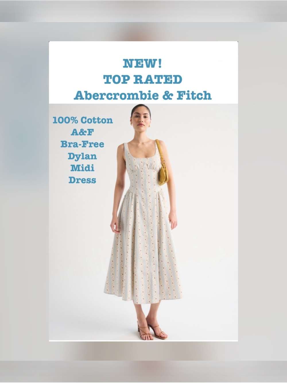 Abercrombie & Fitch 100% Cotton A&F Bra Free Dylan Midi Dress in Cream floral